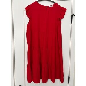 KIRUNDO Feminine Paris aromantic Red Tiered Babydoll Mini Ruffle Cap Sleeve L